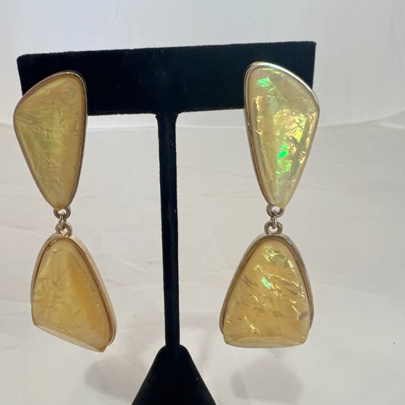 Gold Iridescent Stone Earrings - Picture 2 of 4